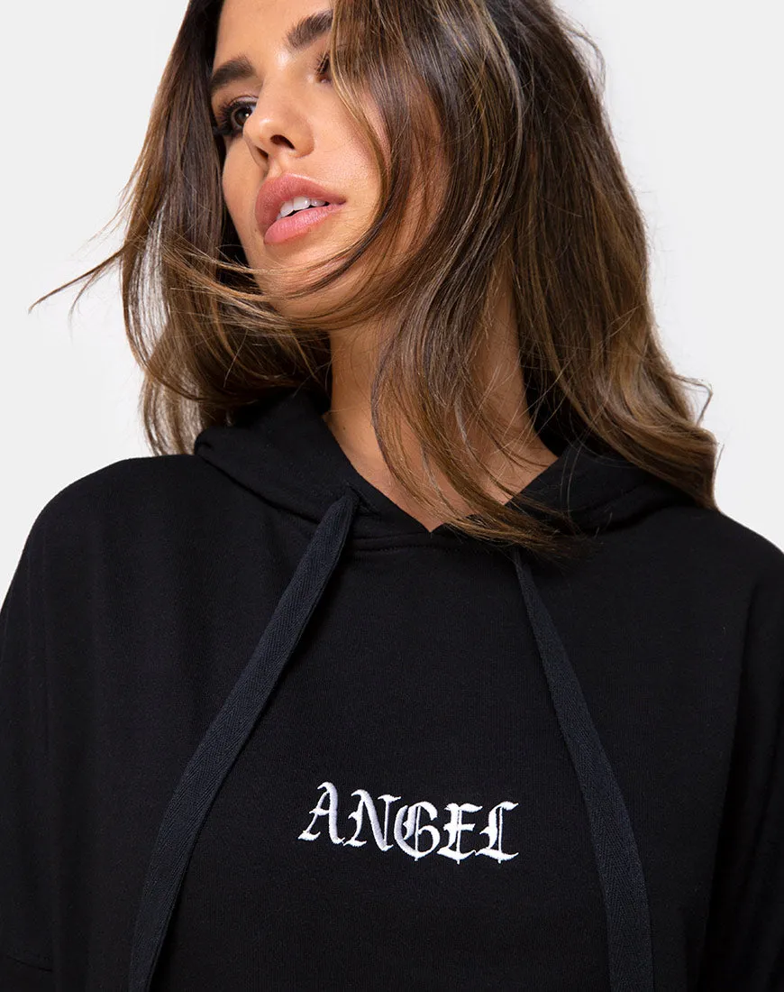 Oversize Hoody in Black with Angel Embro