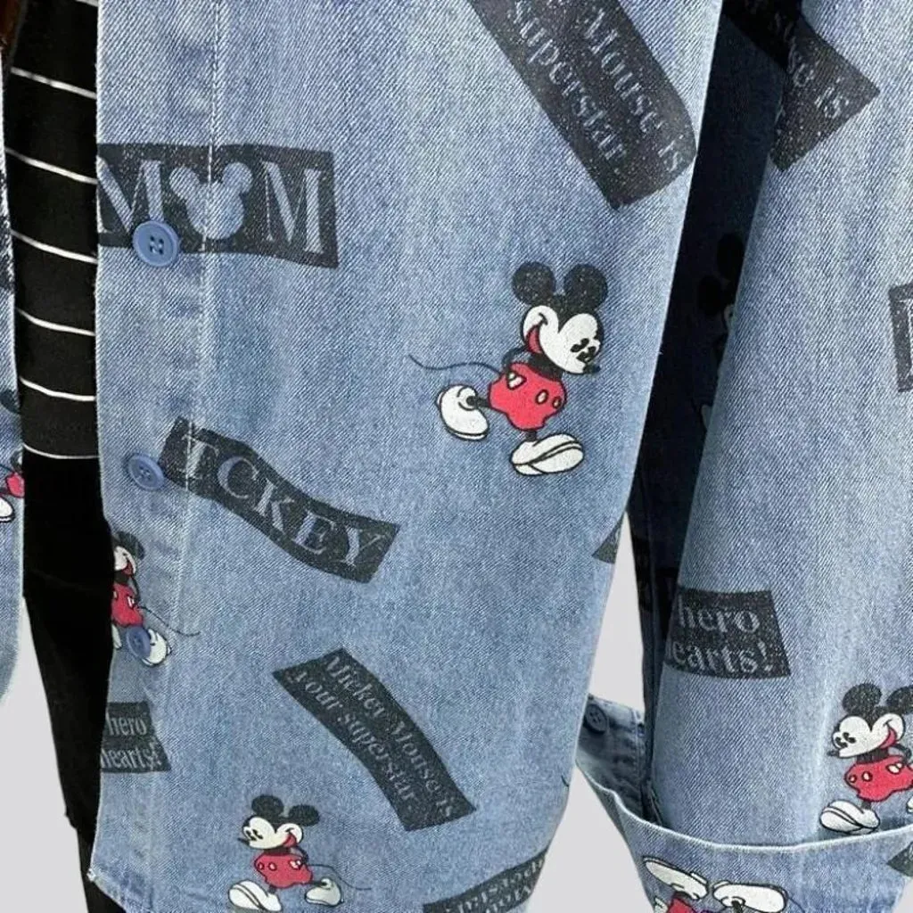 Painted mickey-print jeans coat for women