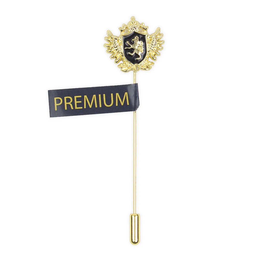 Peluche Coat Of Arms Golden and Black Colored Lapel Pin for Men