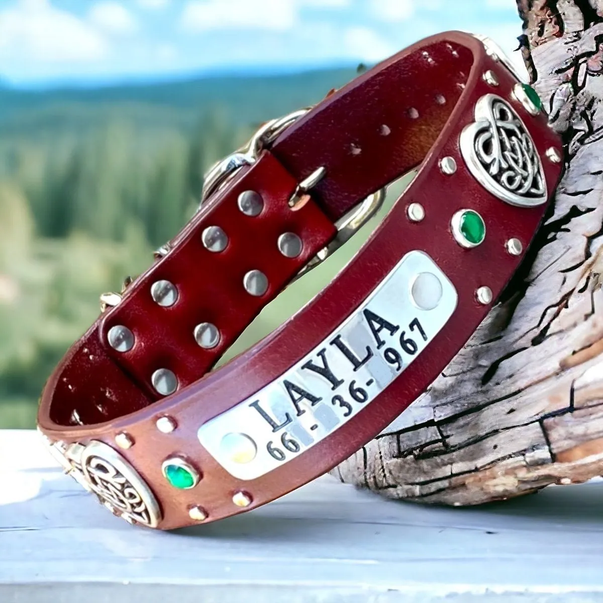 Personalized Leather Dog Collar Celtic