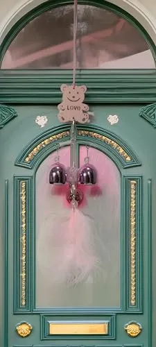 Pink Teddy Bear Wind Chime with Metallic Bells, 30 cm