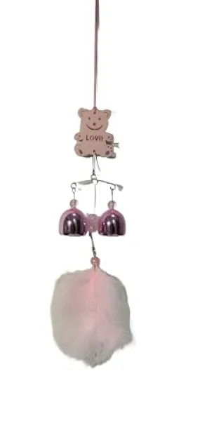 Pink Teddy Bear Wind Chime with Metallic Bells, 30 cm