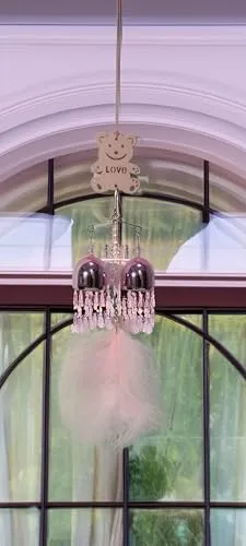 Pink Teddy Bear Wind Chime with Metallic Bells, 30 cm