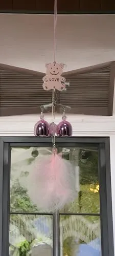 Pink Teddy Bear Wind Chime with Metallic Bells, 30 cm