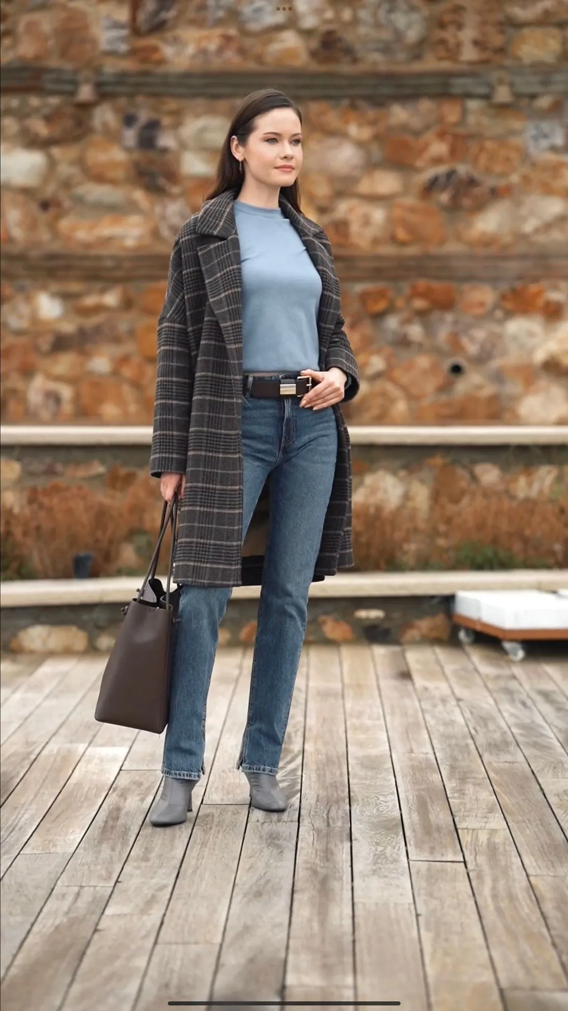 Plaid Wool Blend Coat