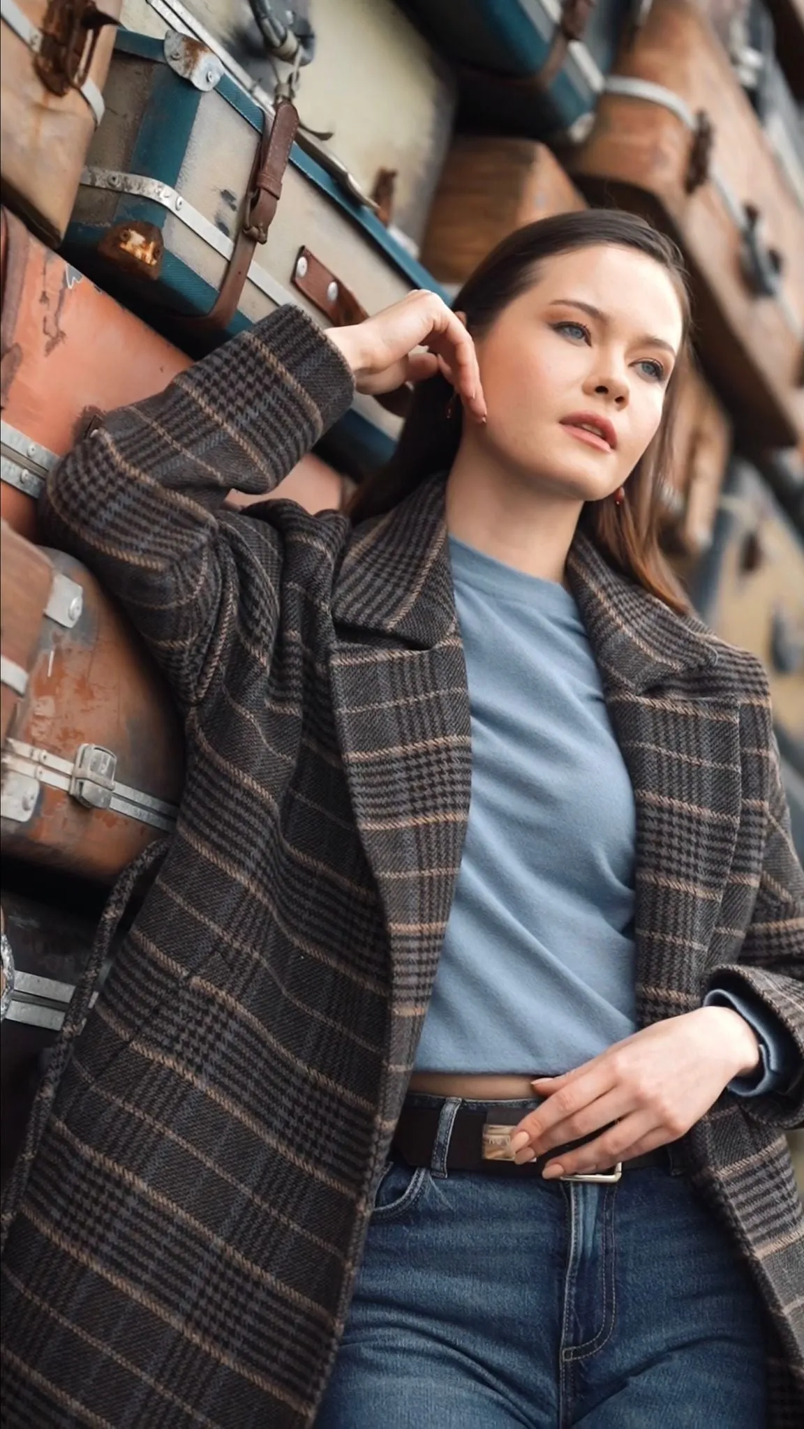 Plaid Wool Blend Coat