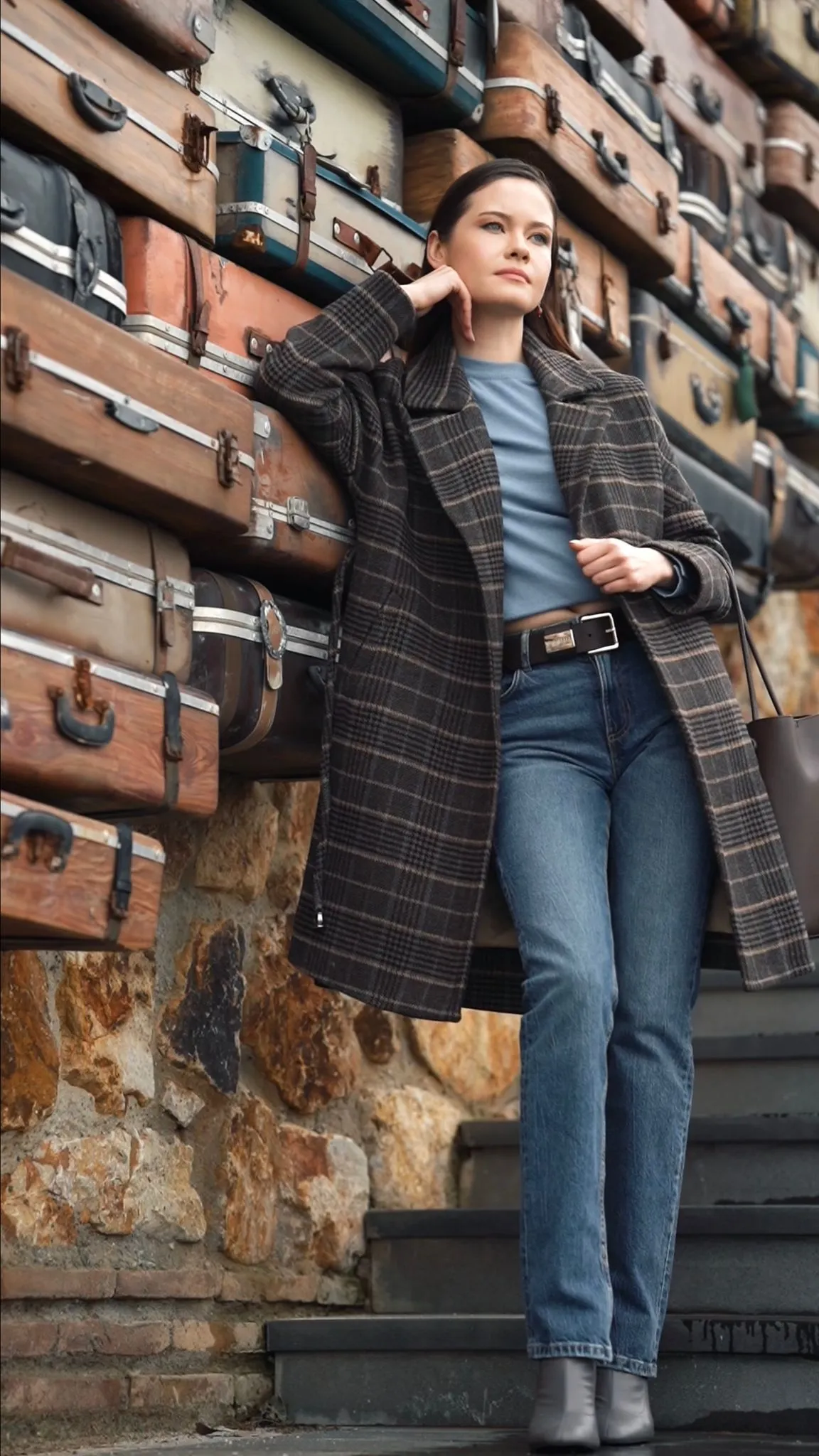 Plaid Wool Blend Coat