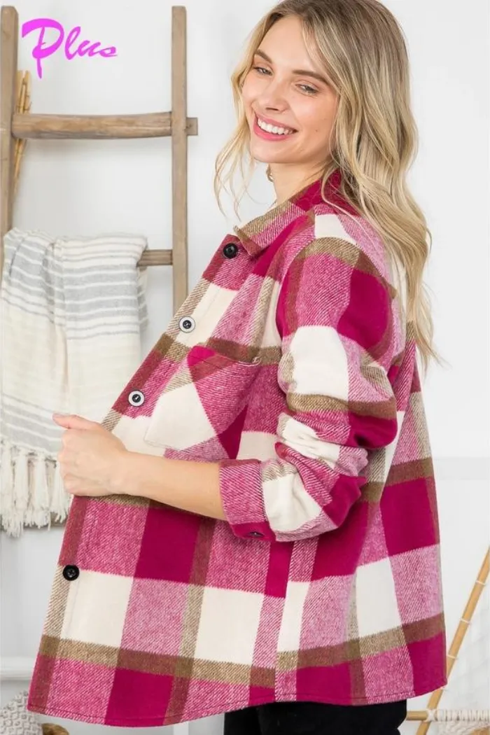 Plus Fuzzy Plaid Button-down Shacket