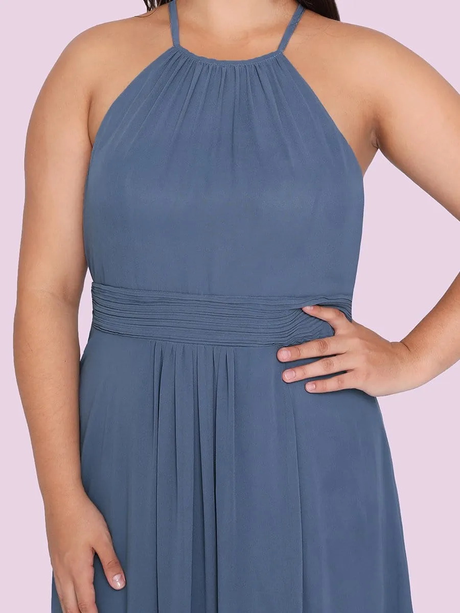 Plus Size Pleated Halter Top Bridesmaid Evening Dress