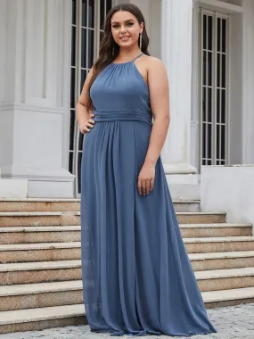 Plus Size Pleated Halter Top Bridesmaid Evening Dress