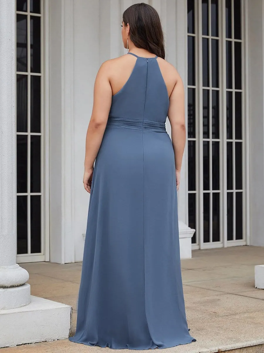 Plus Size Pleated Halter Top Bridesmaid Evening Dress