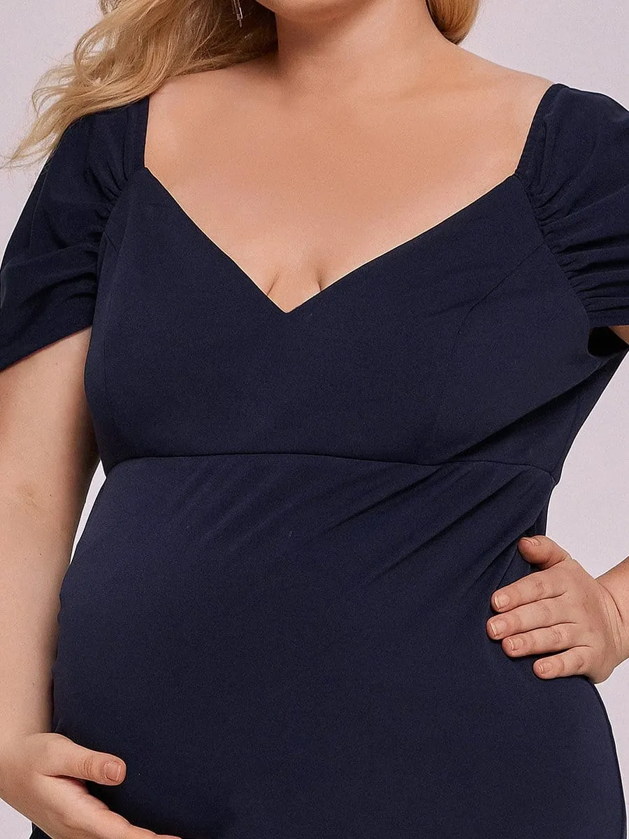 Plus Size Sweetheart Capped Sleeve Pleated Maternity Dress