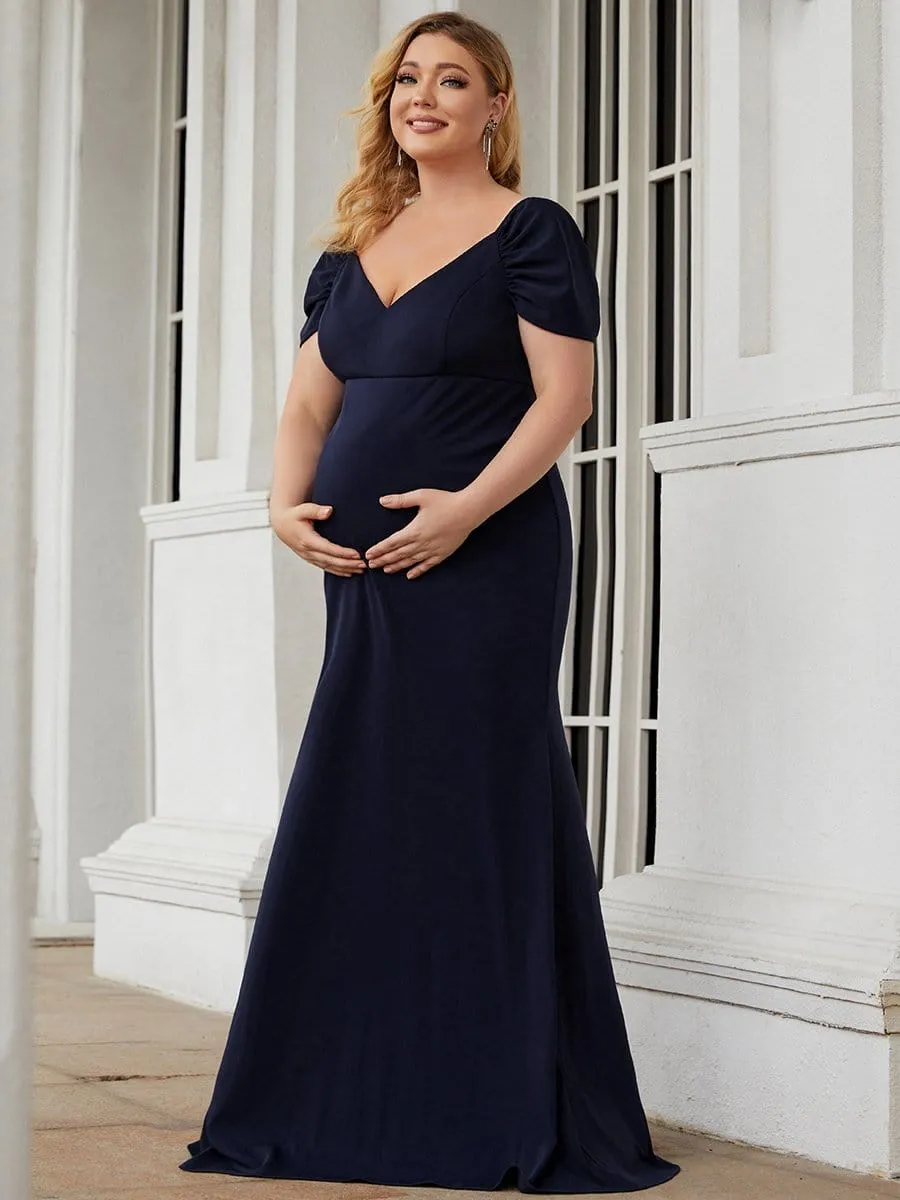 Plus Size Sweetheart Capped Sleeve Pleated Maternity Dress