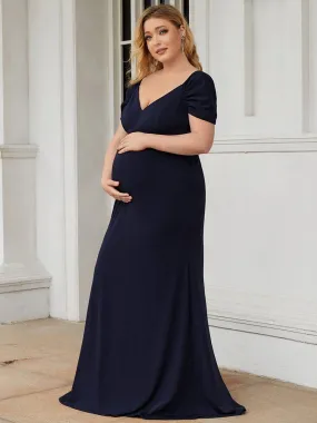 Plus Size Sweetheart Capped Sleeve Pleated Maternity Dress