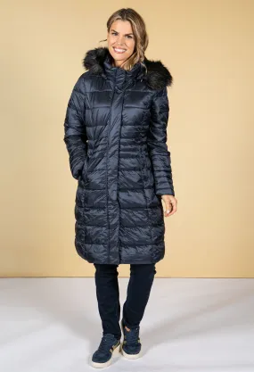 Quilted coat with a hood in Midnight Blue