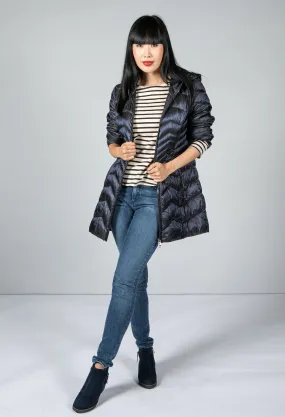 Quilted Hooded Coat in Blue Nights