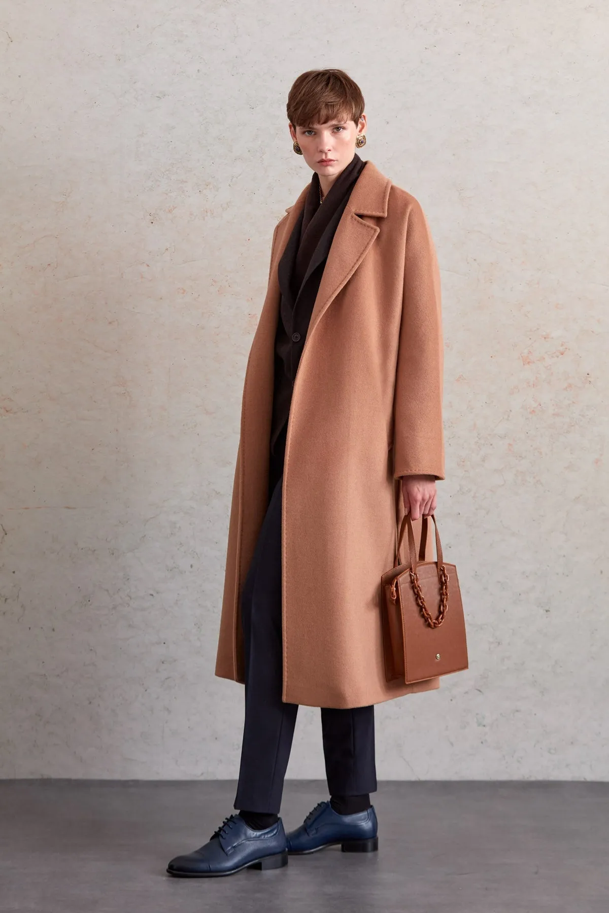 Regular Fit Diana Plain Belted Wool Coat