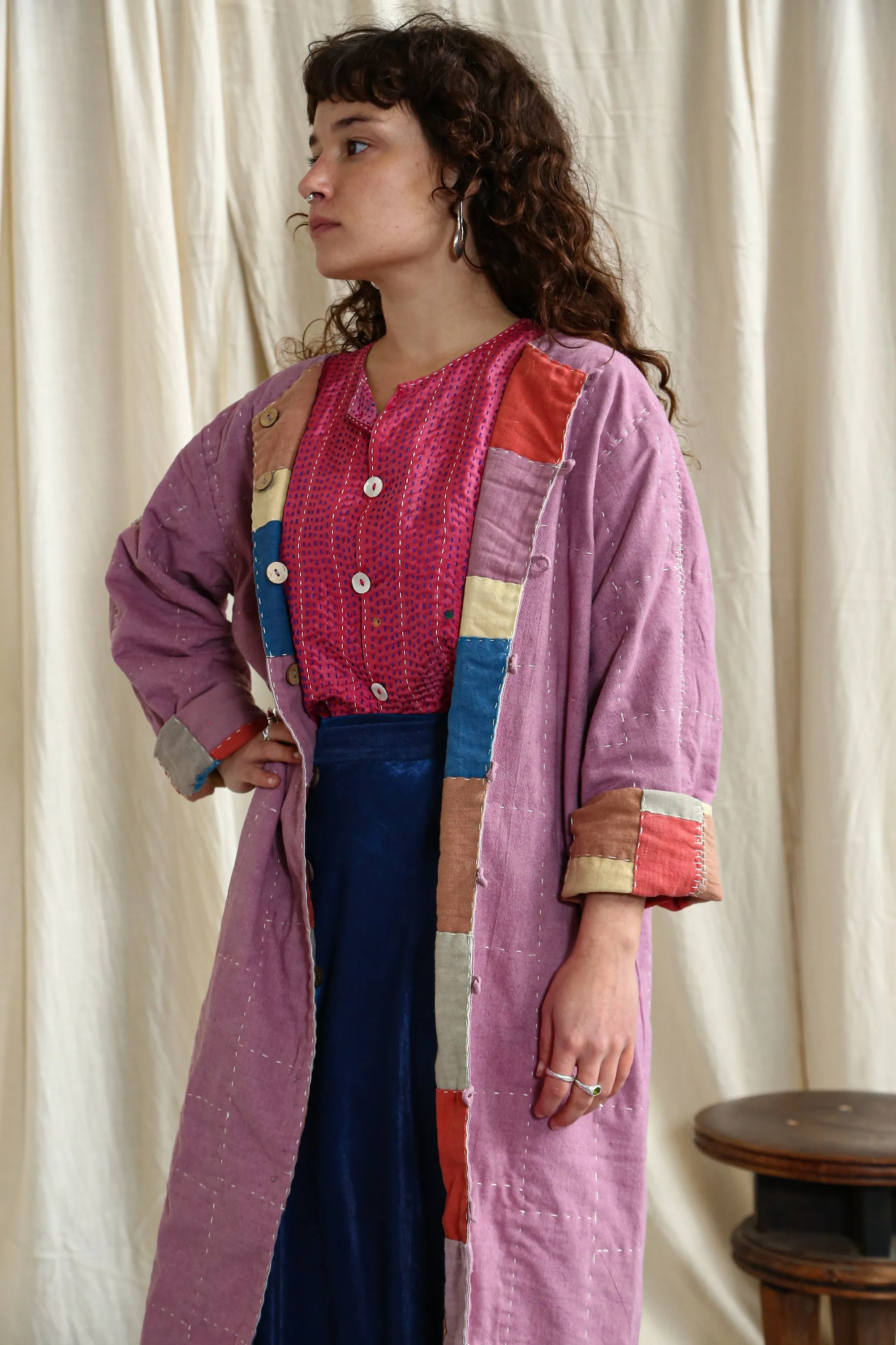 Reversible Coat Patchwork Lac Dye