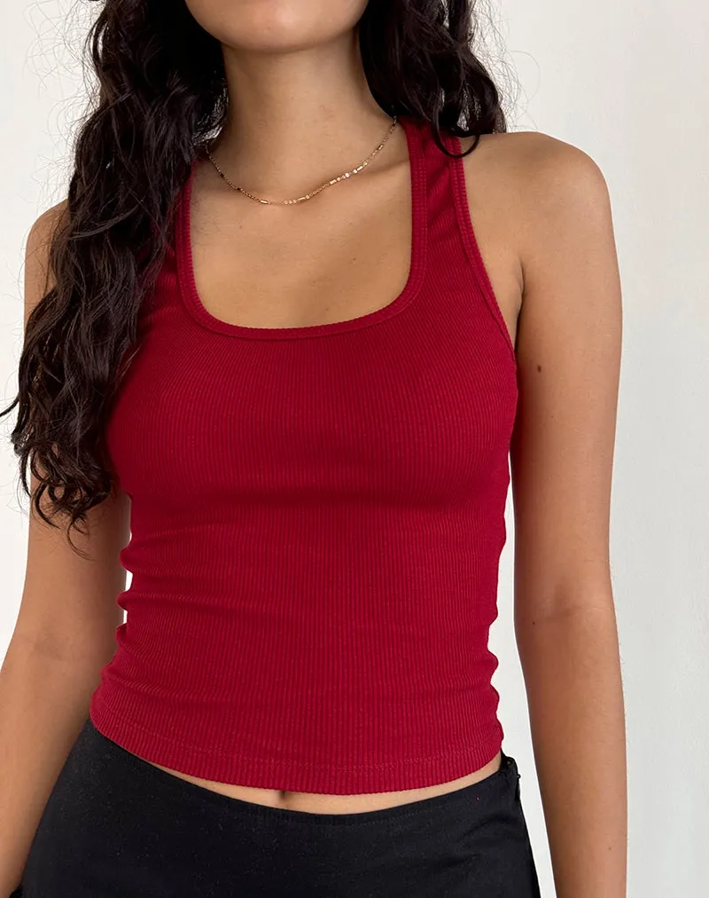 Roxe Ribbed Vest Top in Adrenaline Red