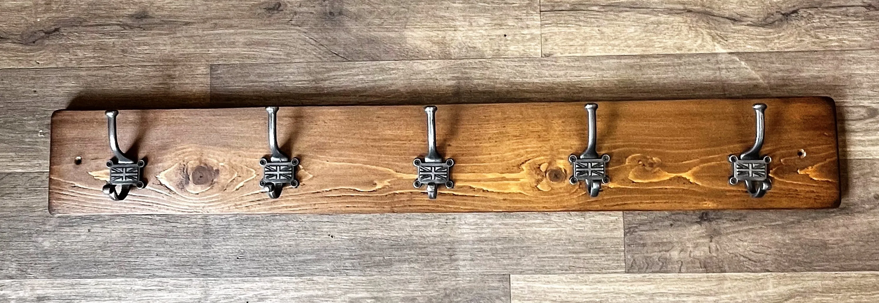 Rustic Handmade Coat Rack - 5 Union Jack Double Hangers