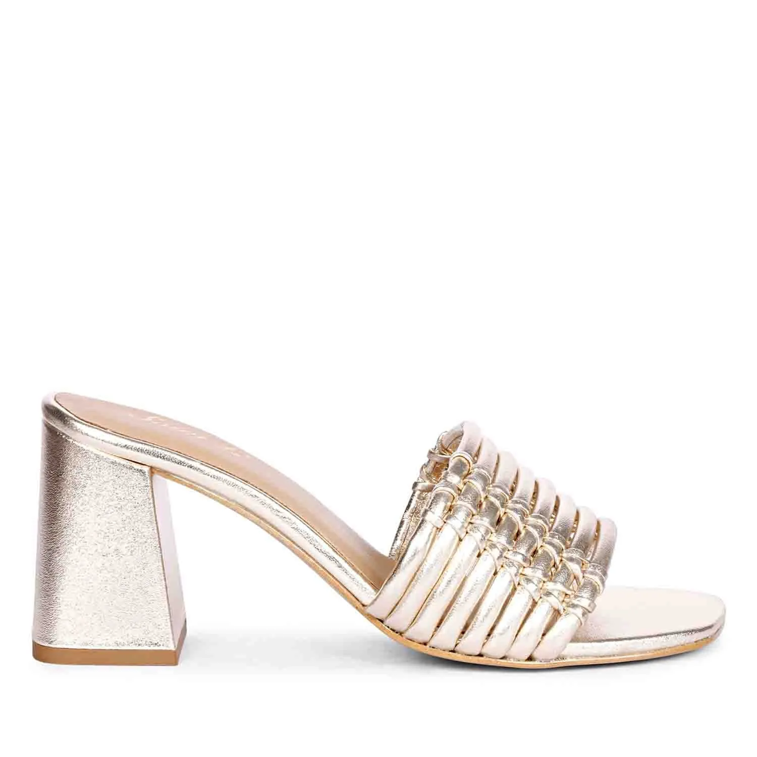 Saint Bethany Strappy Platin Metallic Leather Block Heels