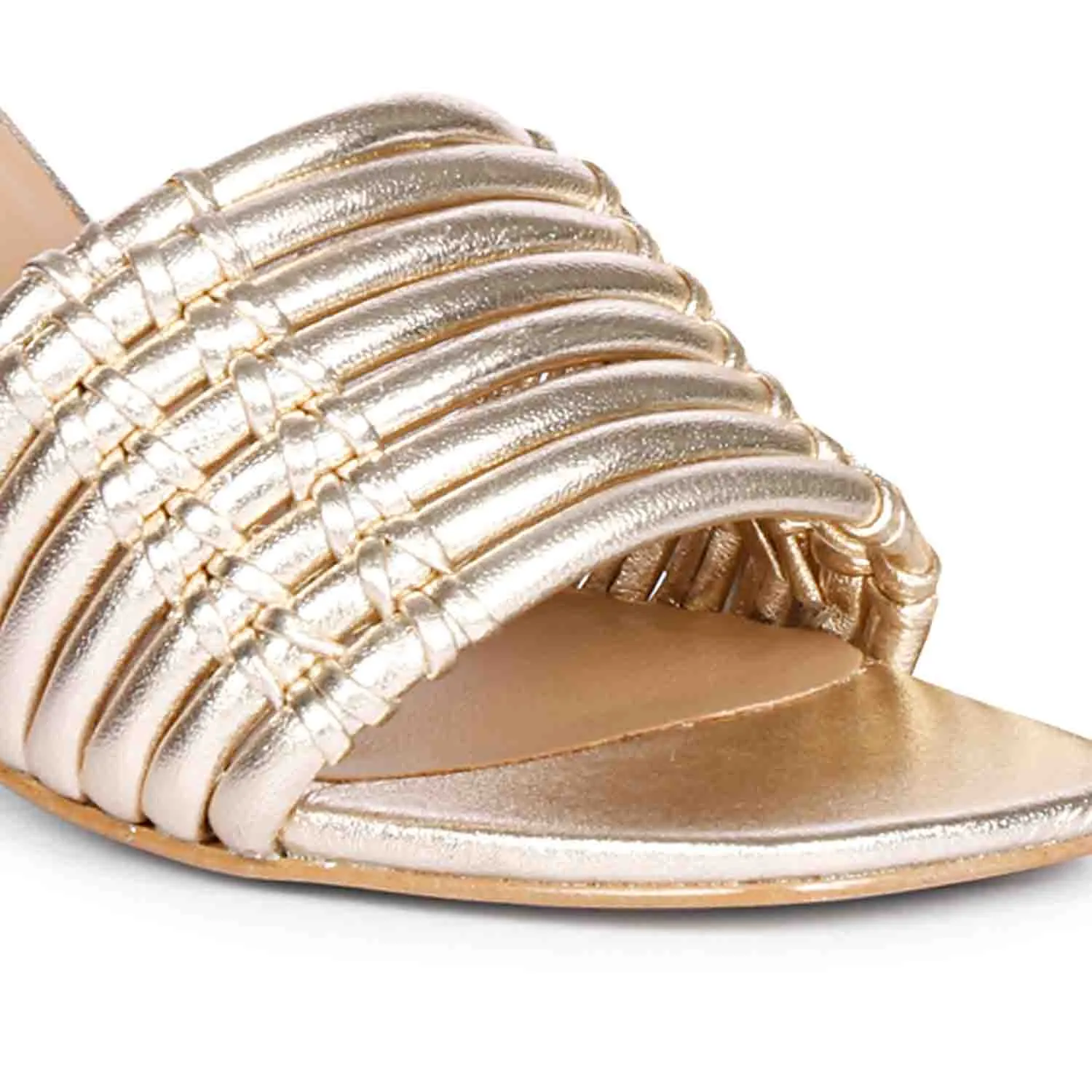 Saint Bethany Strappy Platin Metallic Leather Block Heels