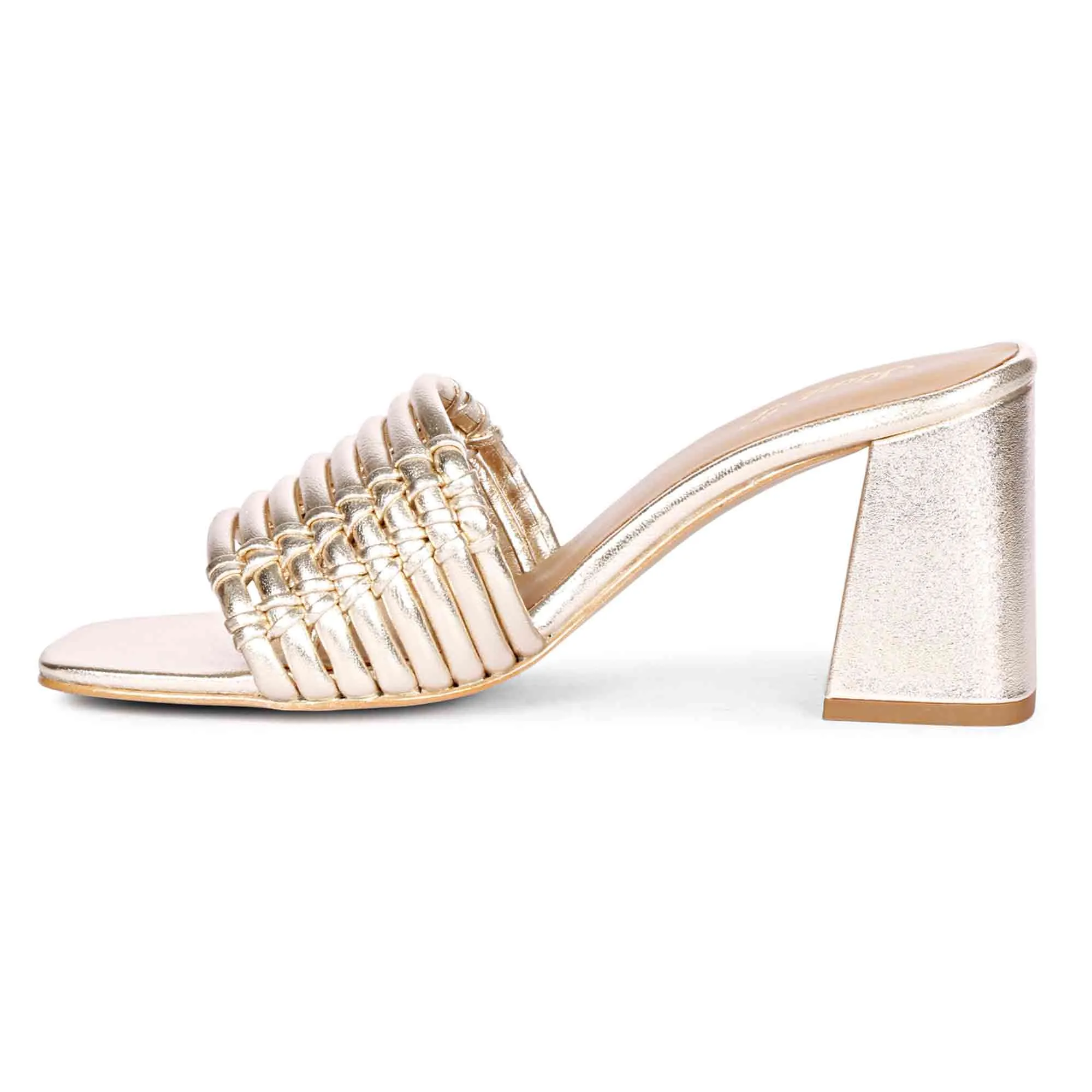 Saint Bethany Strappy Platin Metallic Leather Block Heels