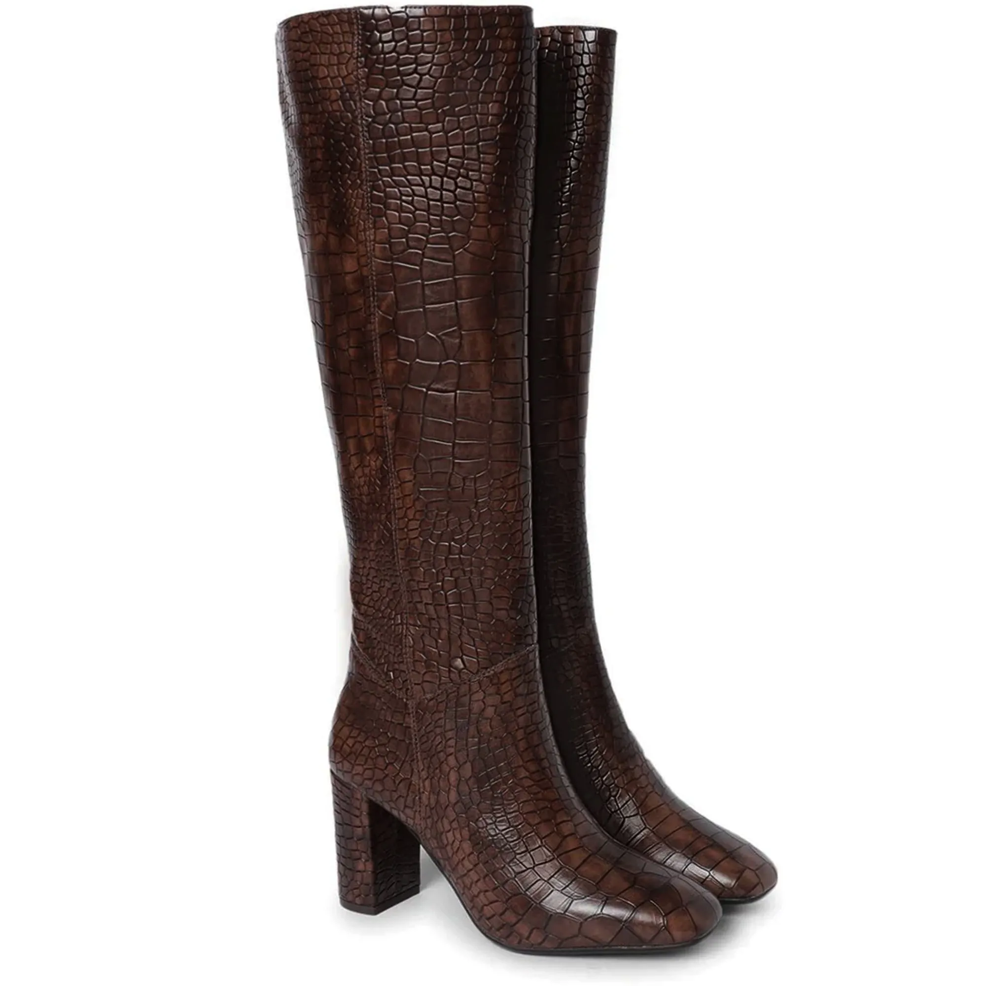 Saint Emily Brown Croco Vegan Leather Knee High Boots