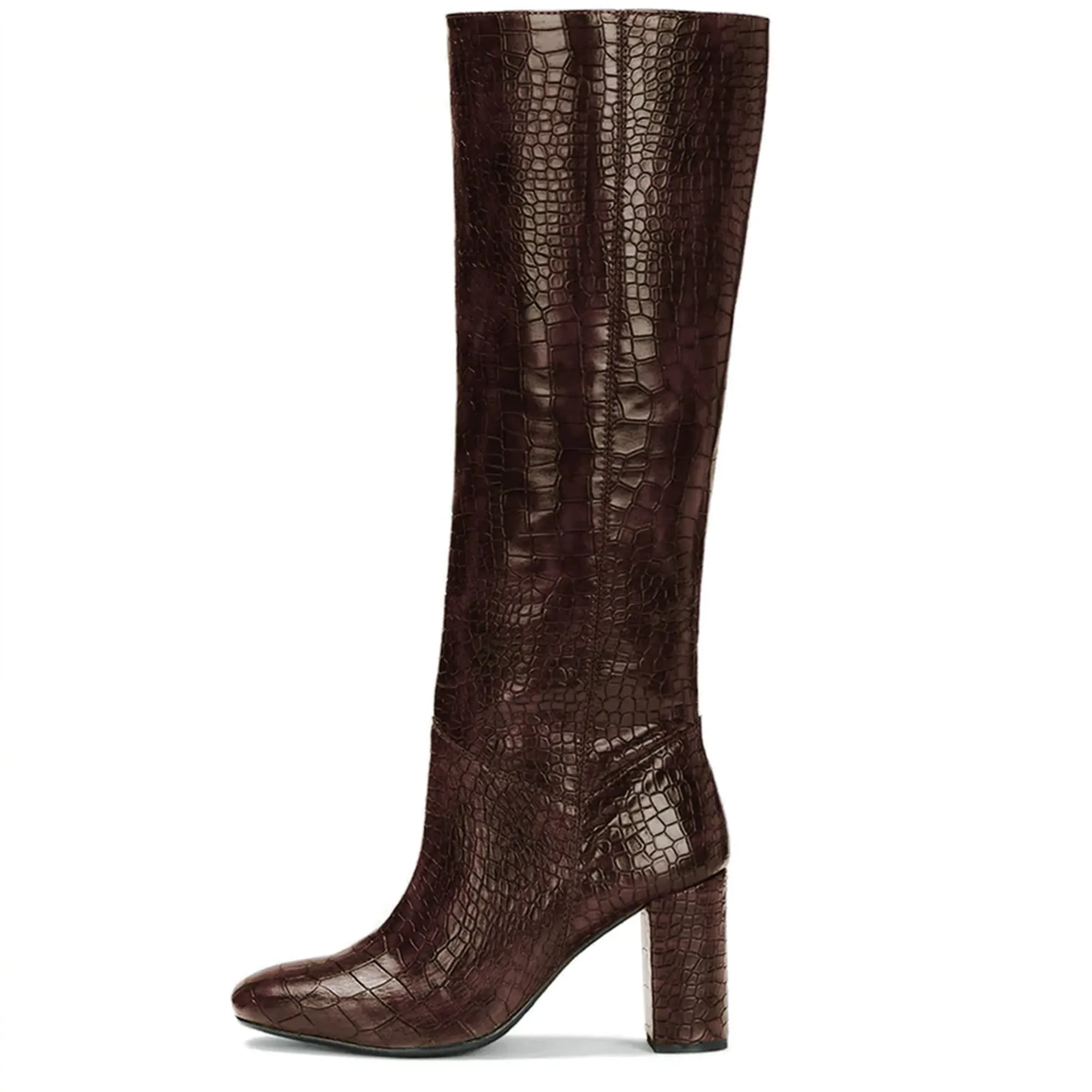 Saint Emily Brown Croco Vegan Leather Knee High Boots