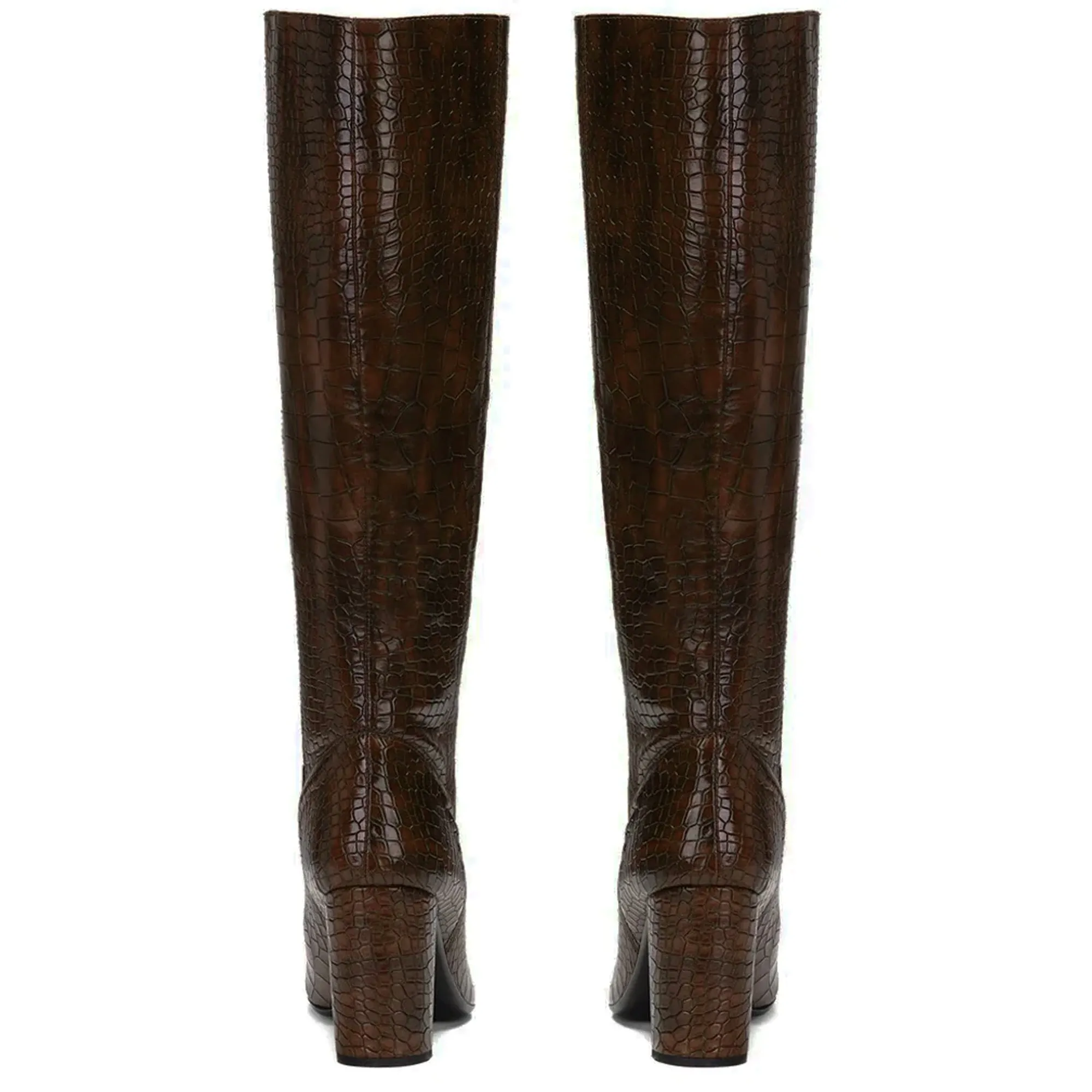 Saint Emily Brown Croco Vegan Leather Knee High Boots