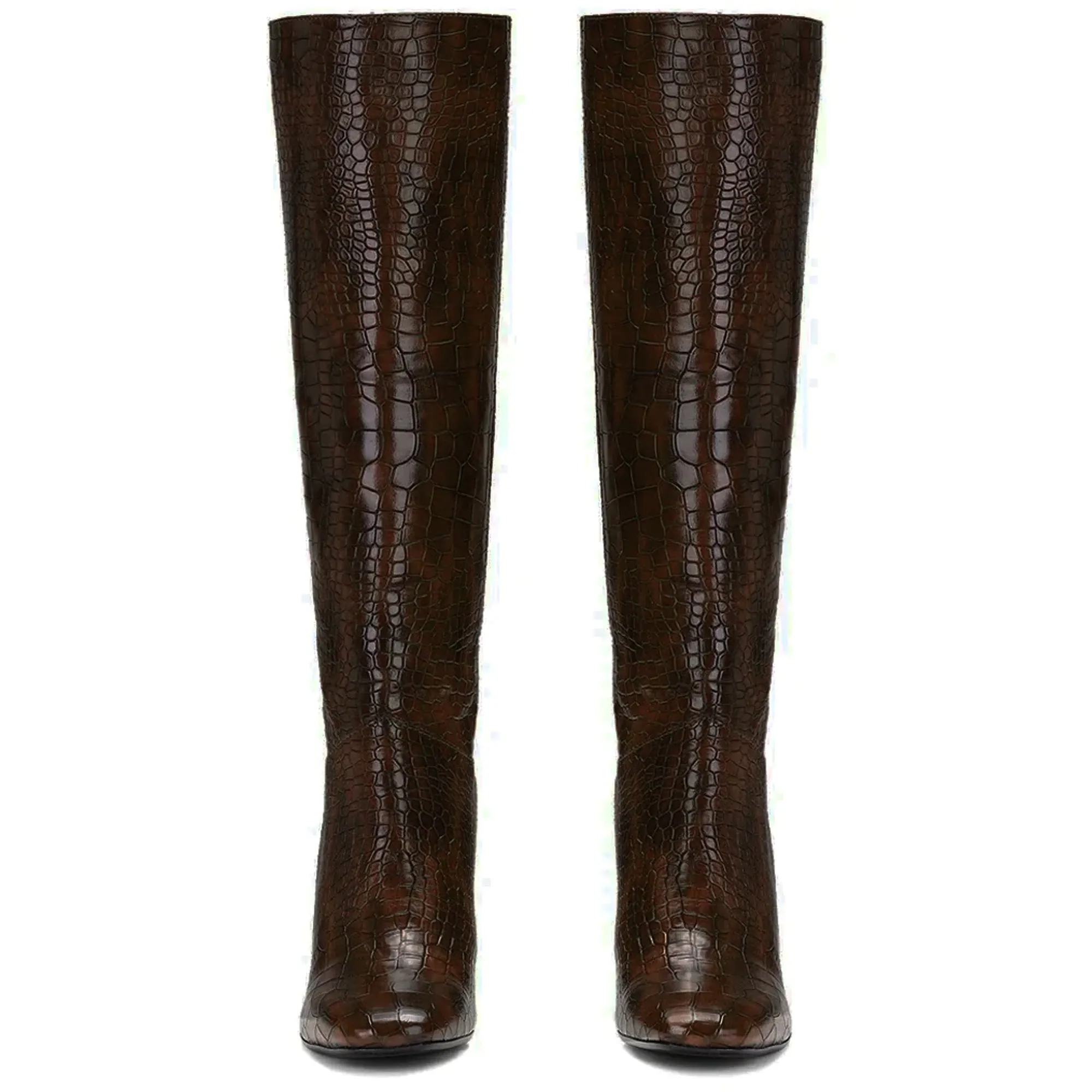 Saint Emily Brown Croco Vegan Leather Knee High Boots