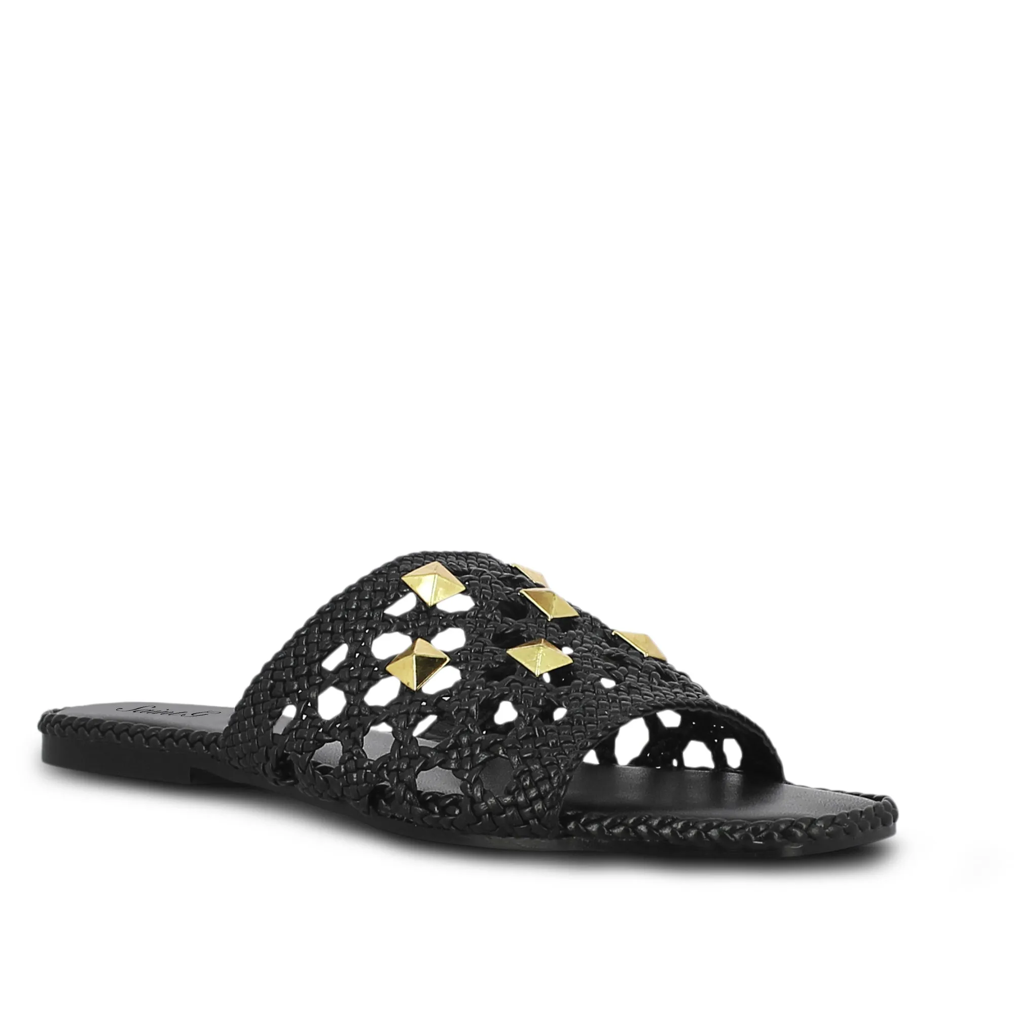 Saint Giada Black Handcrafted Leather Woven Slides