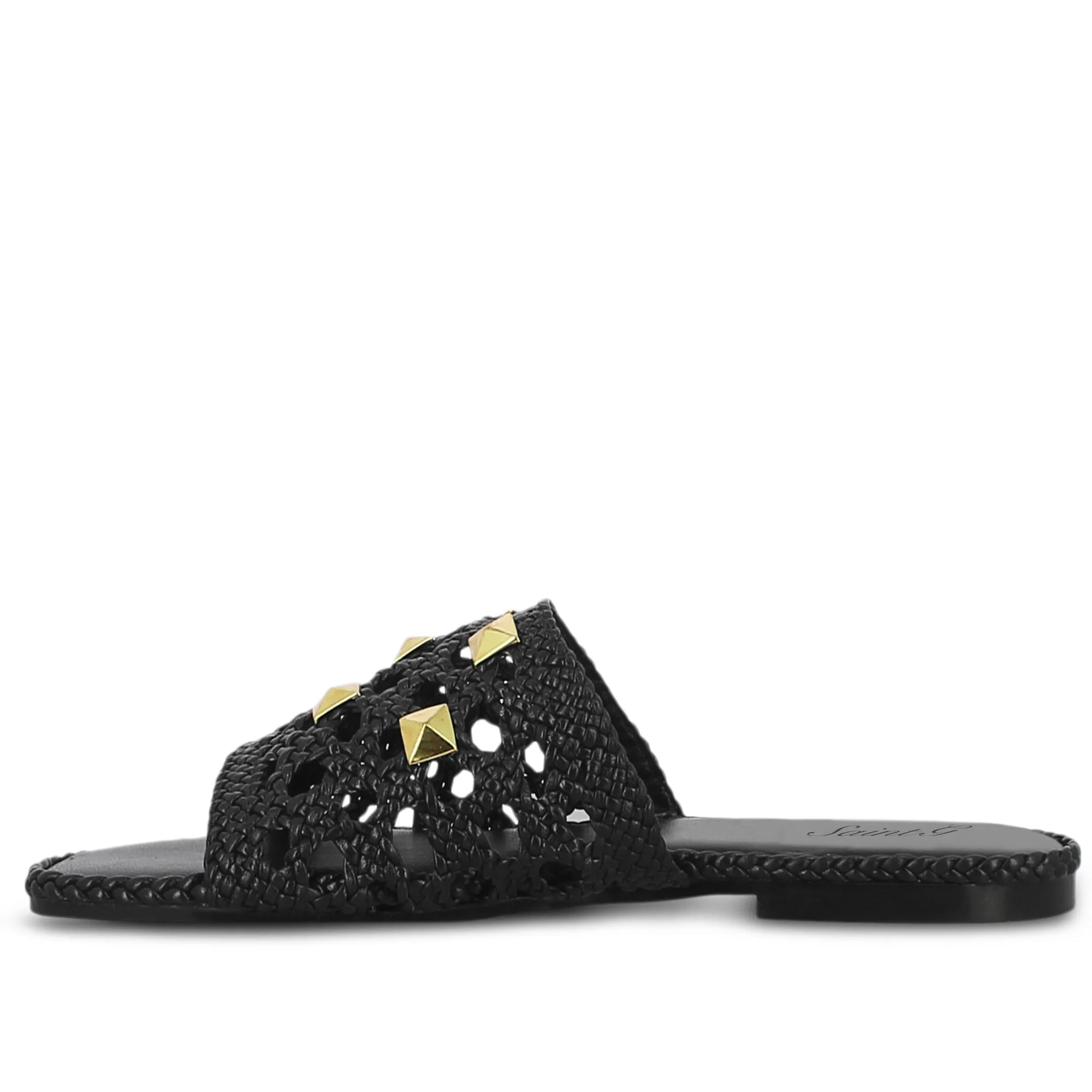 Saint Giada Black Handcrafted Leather Woven Slides