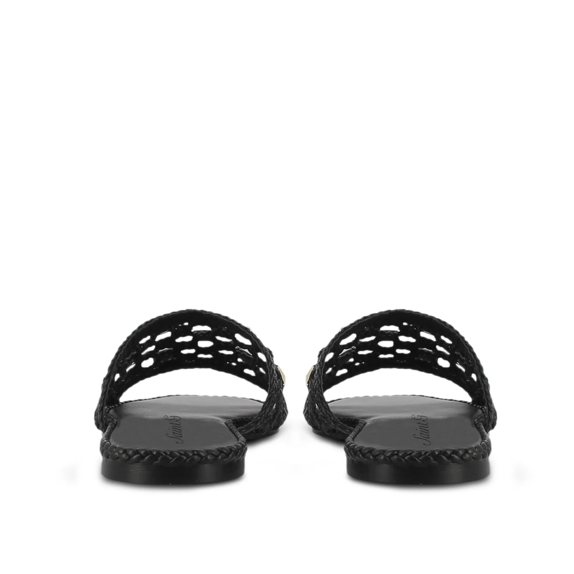 Saint Giada Black Handcrafted Leather Woven Slides