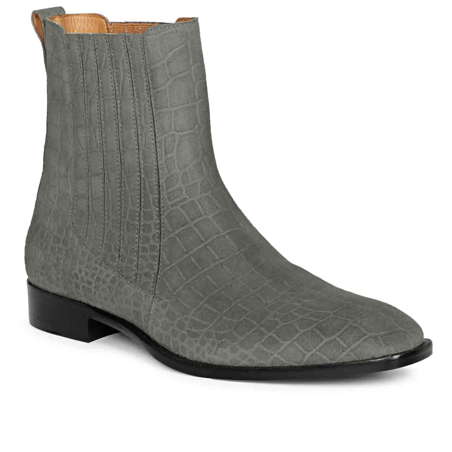 Saint Ollie Grey Croco Print Suede Leather Chelsea boot