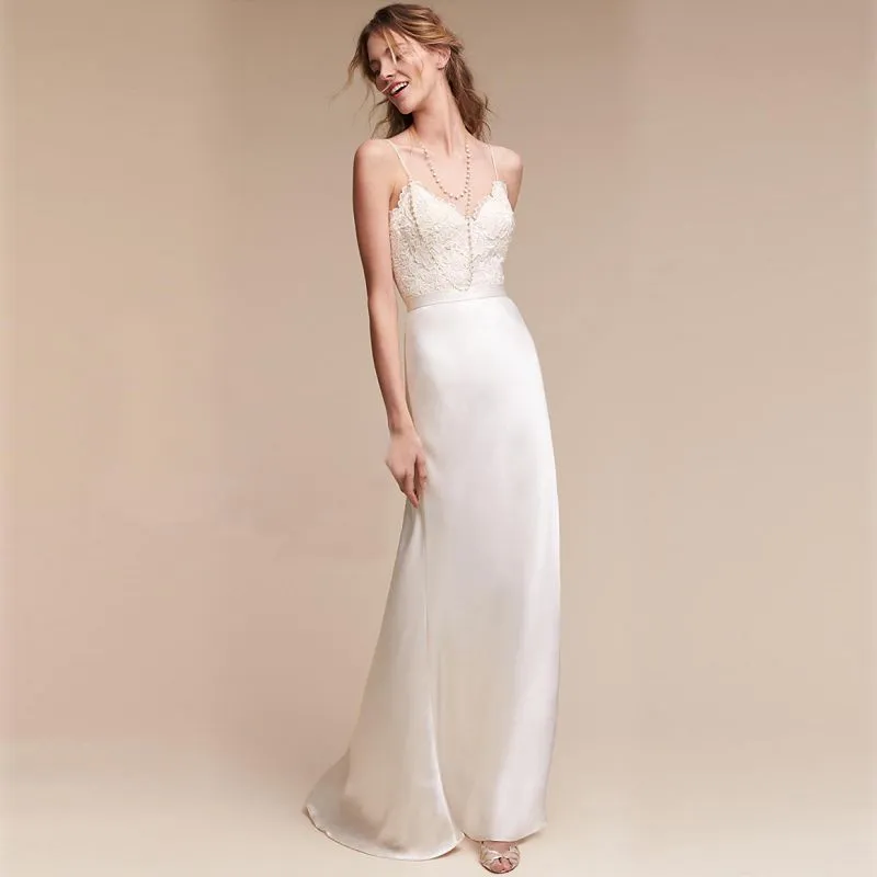 sd-hk White Wedding Dress Sleeveless Slip Evening Dress Long