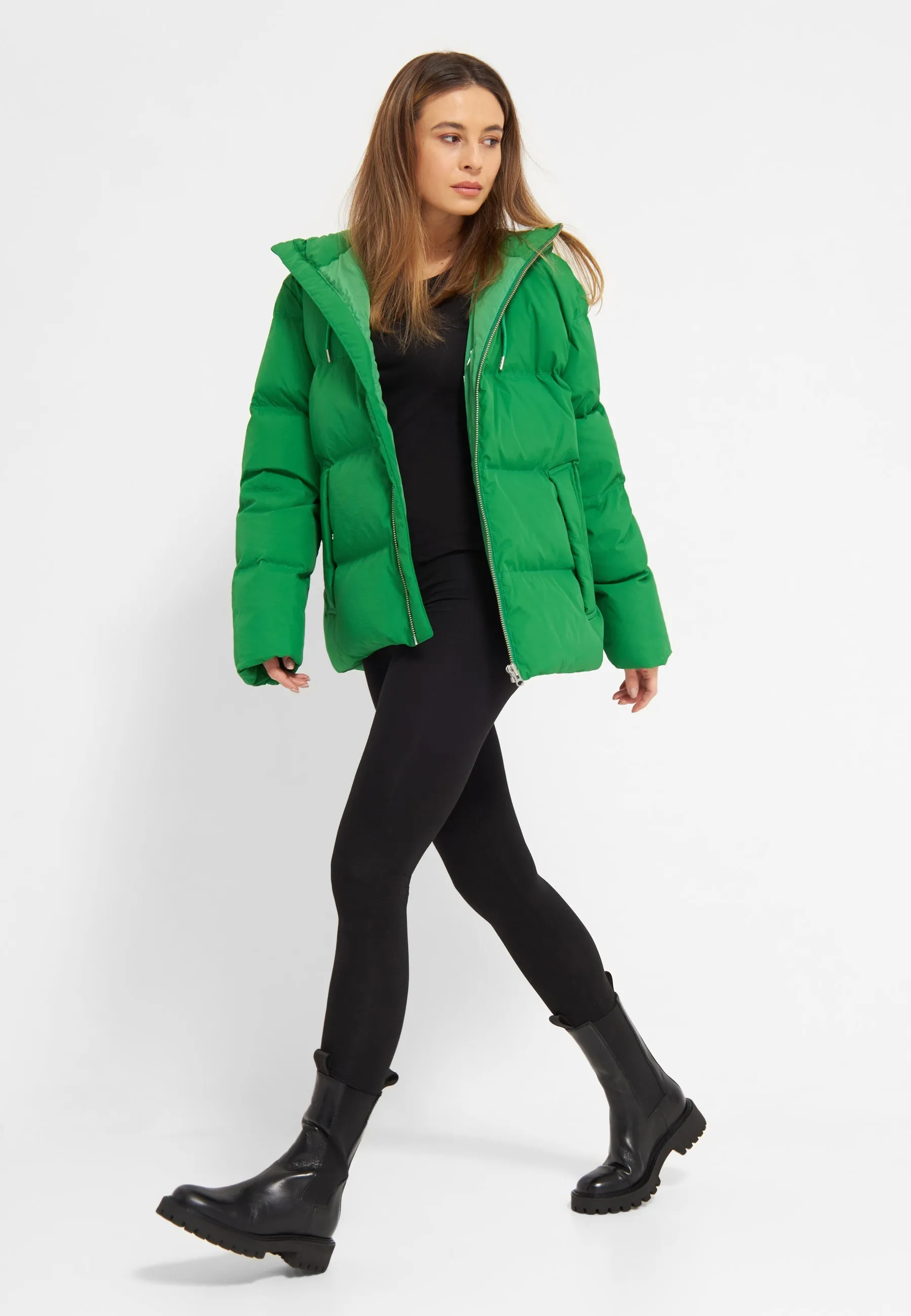 Short Hooded Puffer Jacket Green