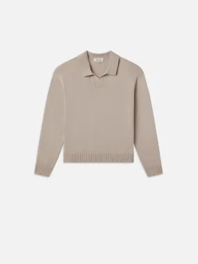 Silk Blend Polo Sweater -- Grey Beige