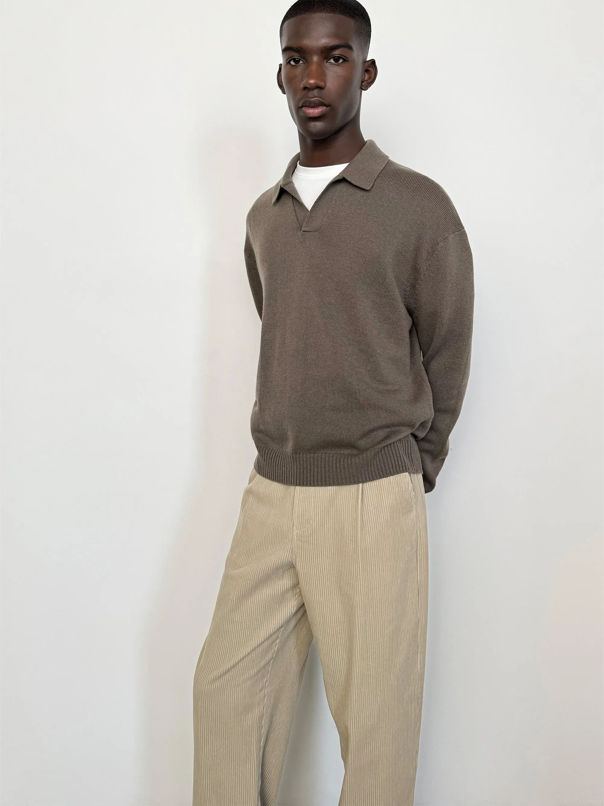 Silk Blend Polo Sweater -- Soft Mocha