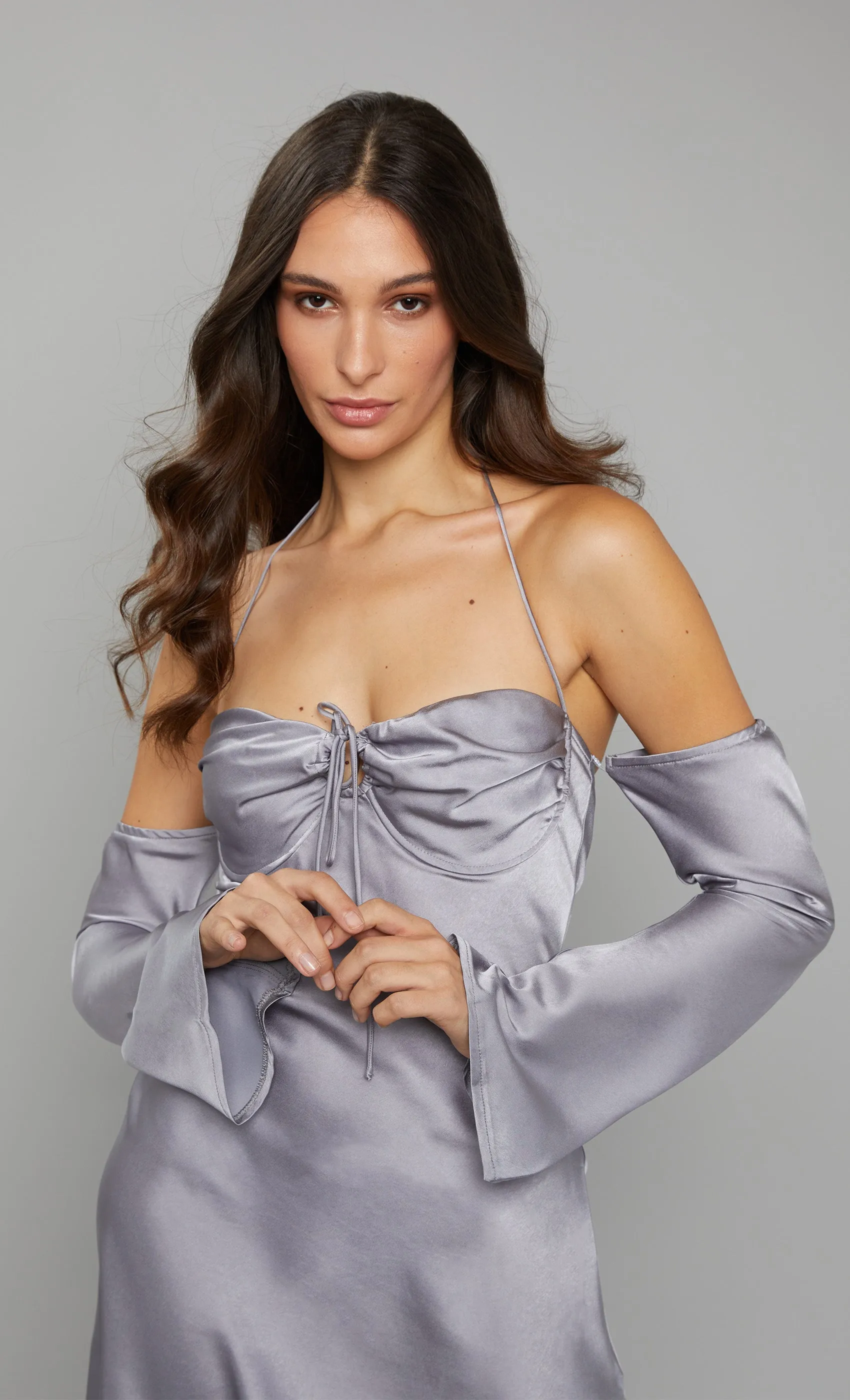 Silver Satin Mini Slip Dress