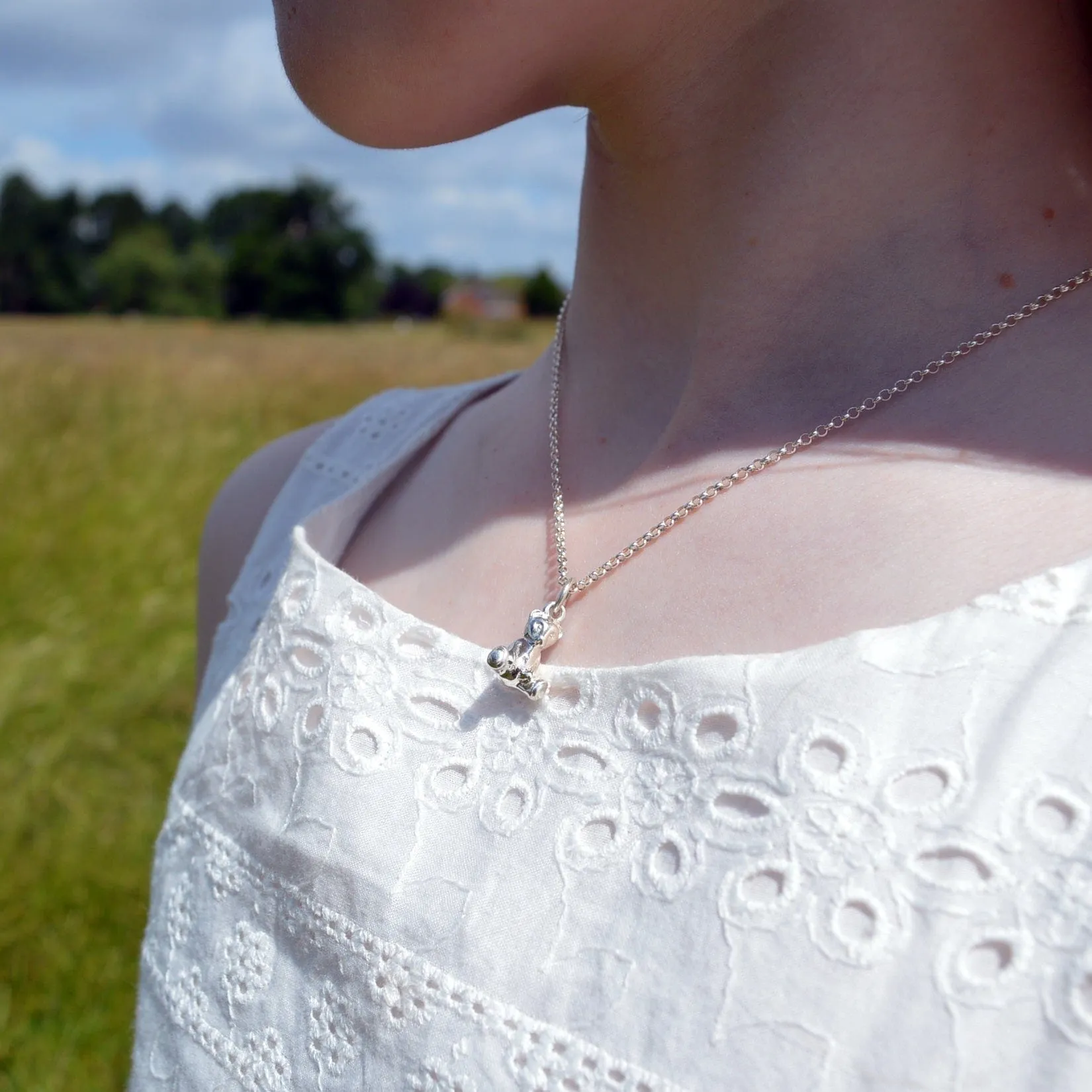 Silver Teddy Bear Necklace