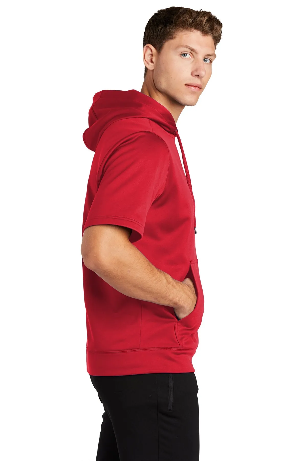 Sport-Tek Sport-Wick Fleece Short Sleeve Hooded Custom Pullovers, Deep Red