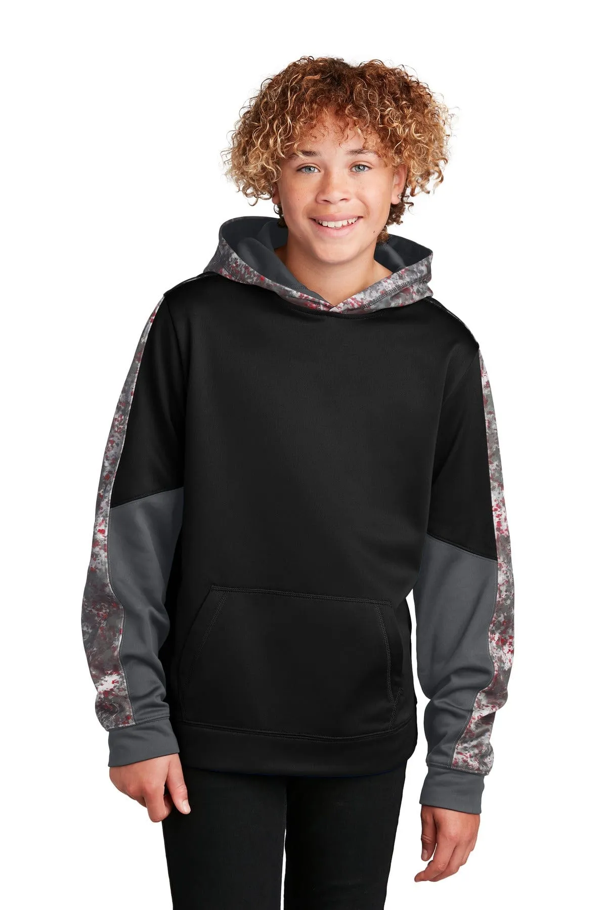 Sport-Tek YST231: Youth Sport-Wick Mineral Freeze Fleece Colorblock Hooded Pullover