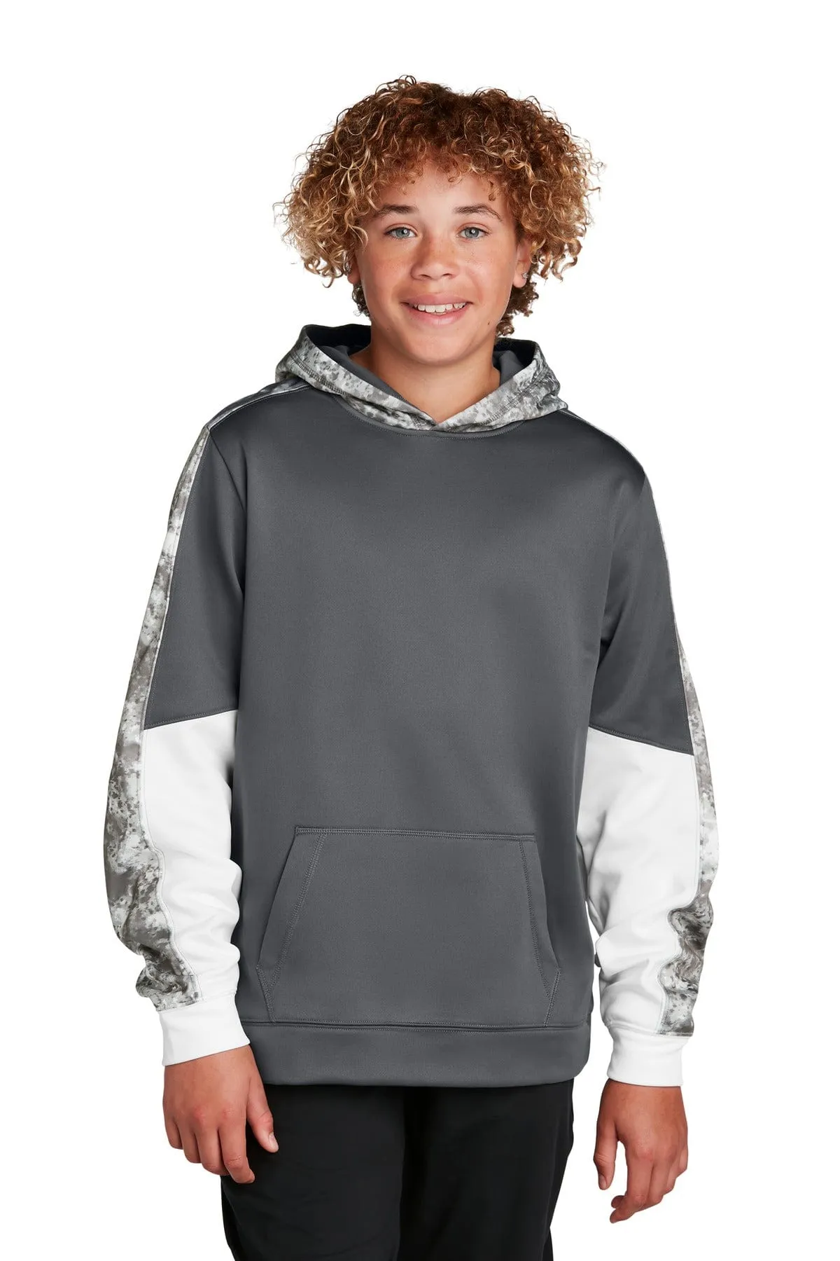 Sport-Tek YST231: Youth Sport-Wick Mineral Freeze Fleece Colorblock Hooded Pullover