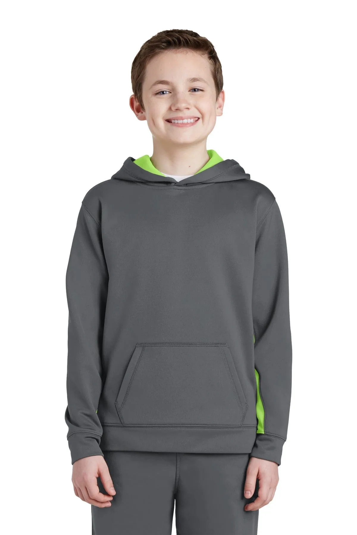 Sport-Tek YST235: Youth Sport-Wick Fleece Colorblock Hooded Pullover