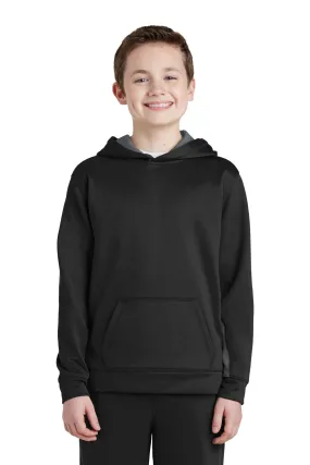 Sport-Tek YST235: Youth Sport-Wick Fleece Colorblock Hooded Pullover