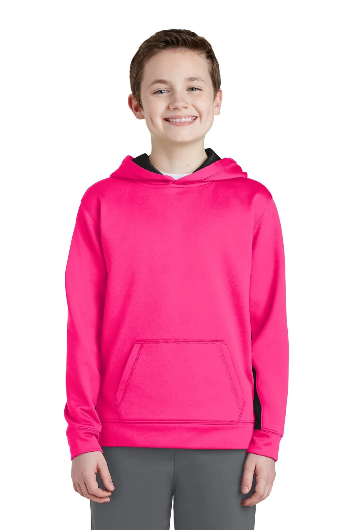 Sport-Tek YST235: Youth Sport-Wick Fleece Colorblock Hooded Pullover