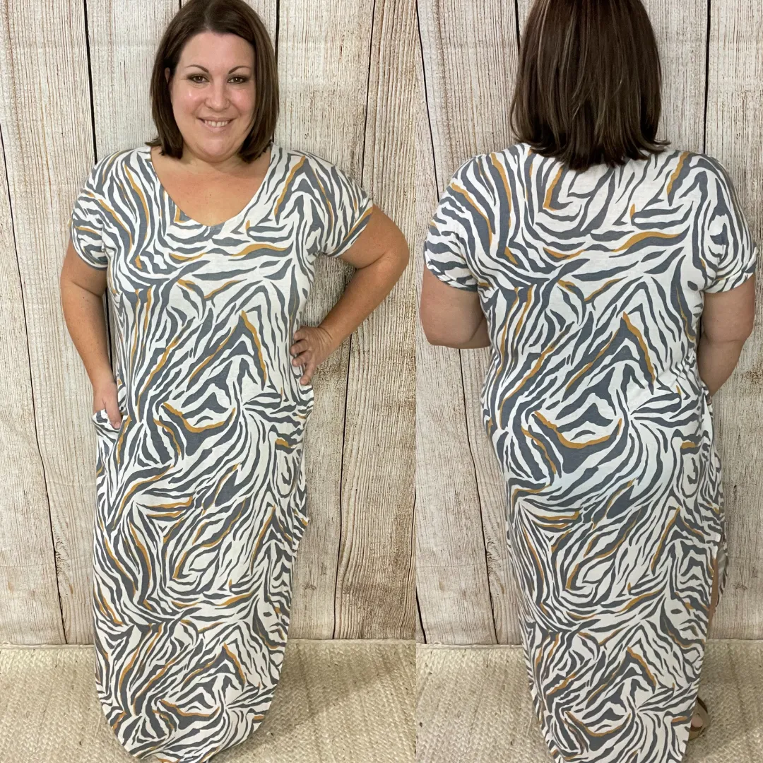 Striped Animal Print Maxi Dress