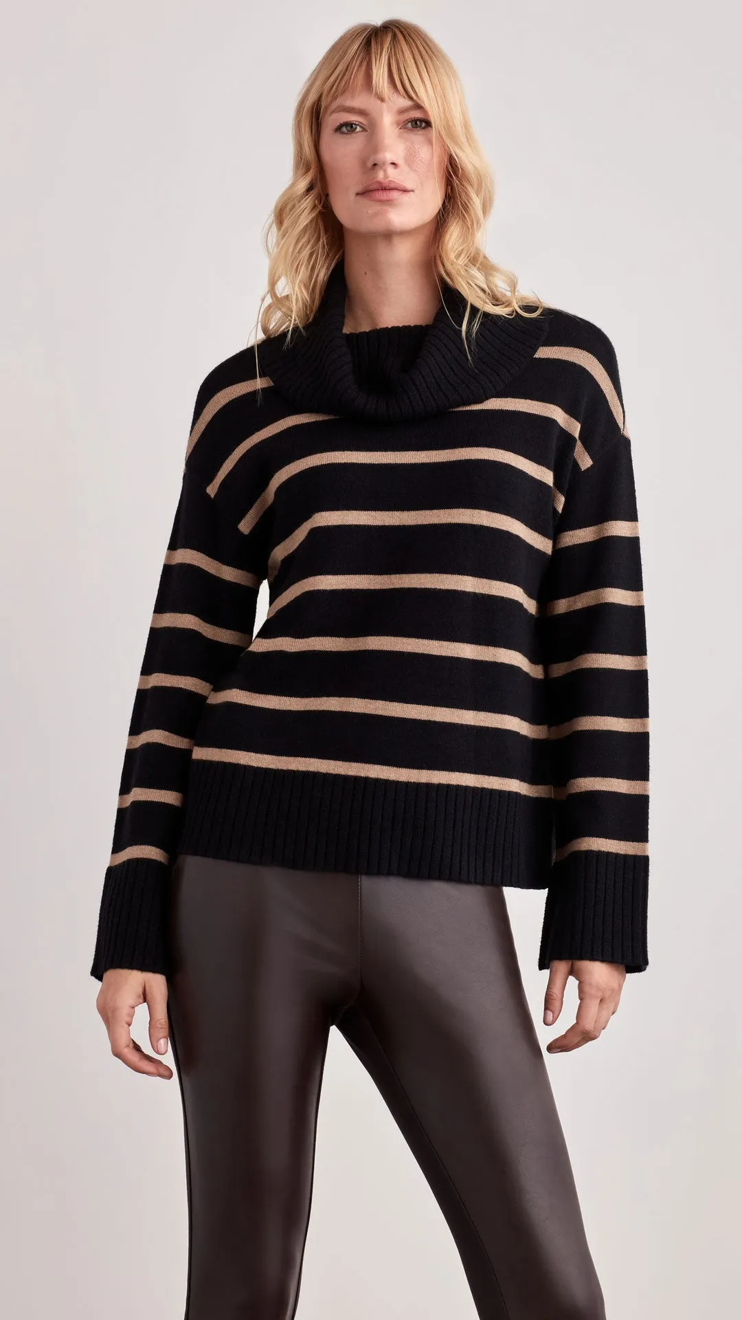 STRIPED COWL NECK SWEATER