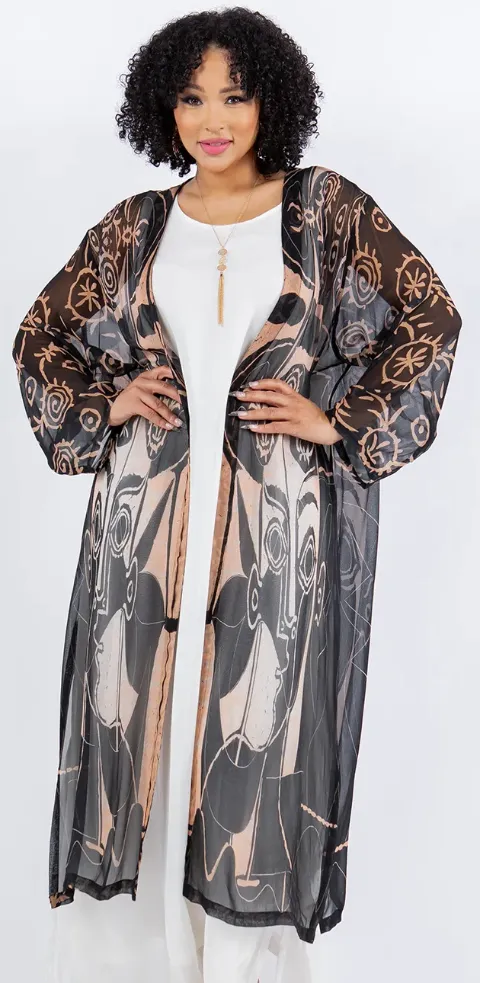 Sunheart Piccasso Boho Long Jacket Hippie Chic Resort Wear Sml-2X